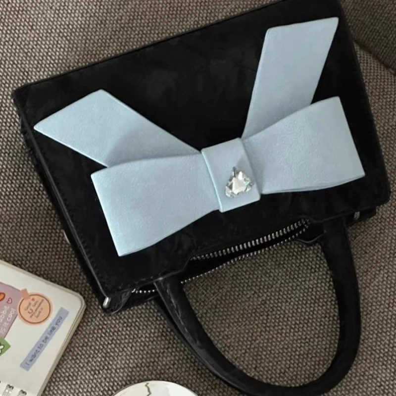 JIAERDI Sweet Cute Bow Mini Tote Bag Women Heart Diamond Square Handbag Ladies Fashion Elegant Gentle Shoulder Crossbody Bag New
