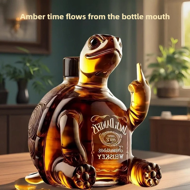 320ml New Animal Whiskey High Quality Empty Glass Bottle Turtle Raising Middle Finger Pose Glass Wine Bottle A Smooth Surface
