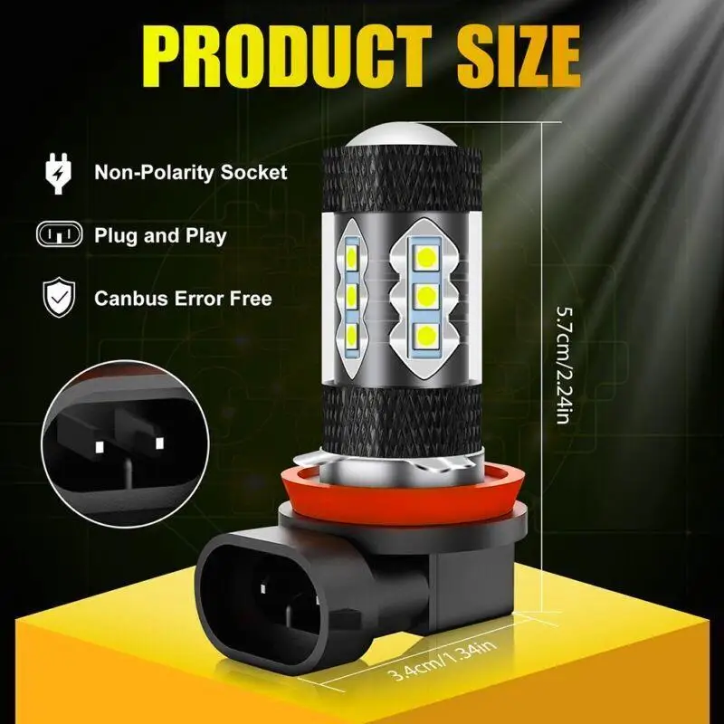 H11 H8 LED Bulbs 2x Golden Yellow Fog Light DRL Super Bright High Power