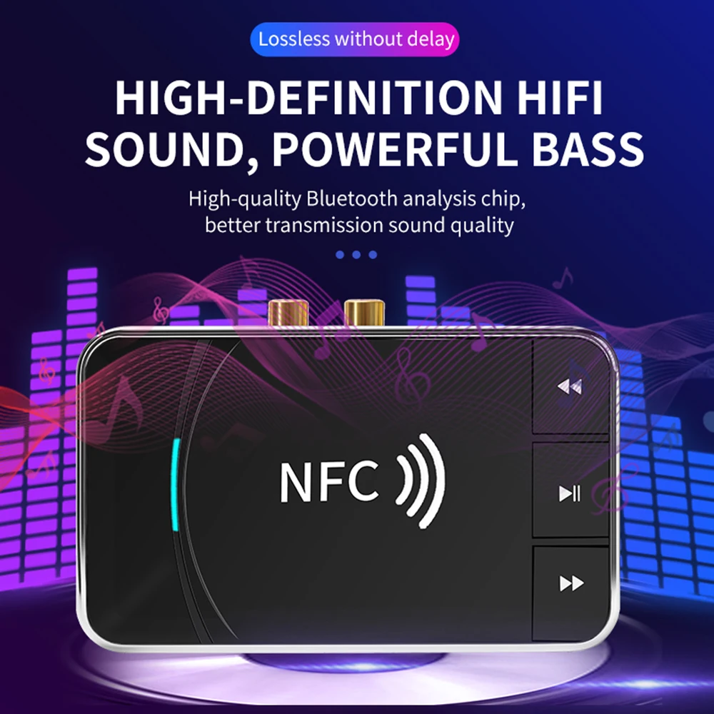 

T39 NFC 5.0 Bluetooth-compatible Receiver Transmitter 3.5mm AUX RCA Jack A2DP Hifi Wireless Audio Music Adapter Auto for Car