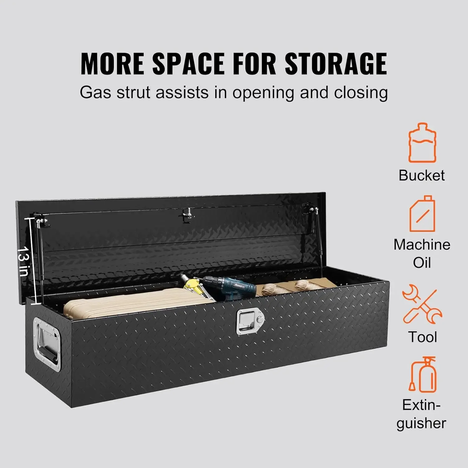 Heavy Duty Aluminum Truck Bed Tool Box, Diamond Plate Tool Box with Side Handle and Lock Keys, Storage Tool Box Chest Box 3