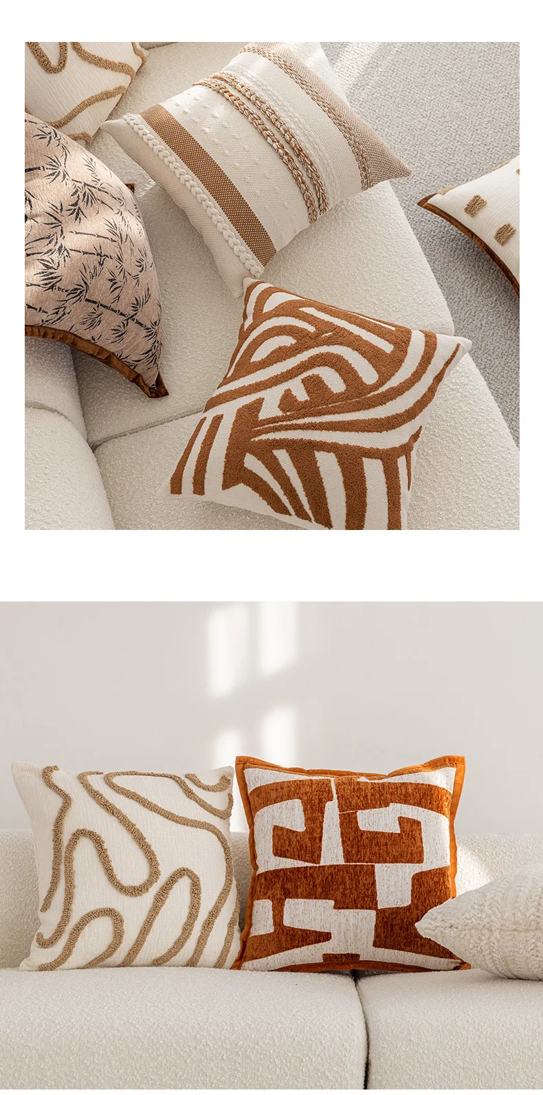 Orange Jacquard-Schlingen-Samt-Kissenbezüge, Chenille, luxuriöser geometrischer Rand, dekorativer Kissenbezug für Sofa, Bett, Wohnzimmer – Detail 6