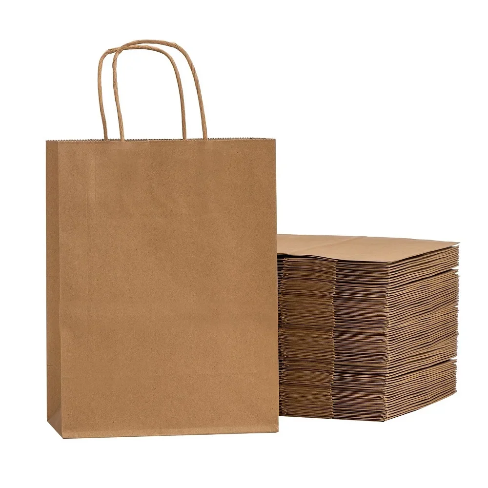 10 Stück Kraftpapiertüten, wiederverwendbar, für Lebensmittel, Einkaufen, Geschenktüten zum Verpacken, Basteln, Geschenke, Hochzeit, Geschäft, Einzelhandel, Partytaschen