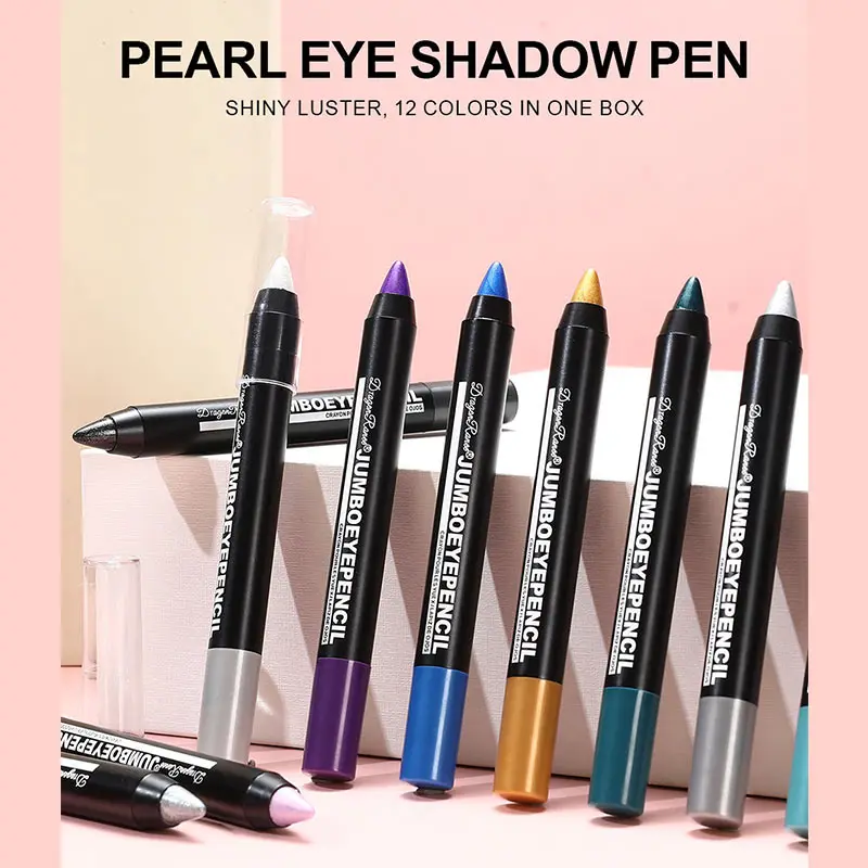 12 Color Metallic Glitter Eye Shadow Smoky Dark Green Eyeshadow Pencil Stick Waterproof Pearlescent Highlighter Korean Cosmetics