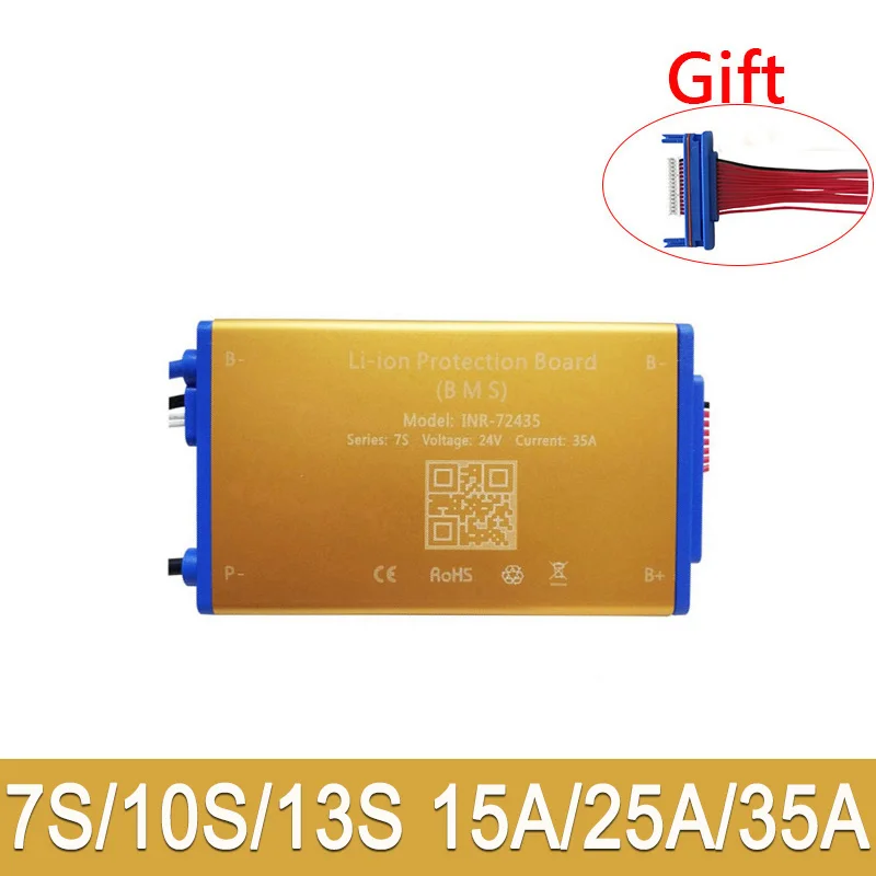 Gold Color Battery Manager System 7S 10S 13S 24V 36V 48V 15A 25A 35A Li ion Battery Pack BMS With Temp Sensor PCM PCB