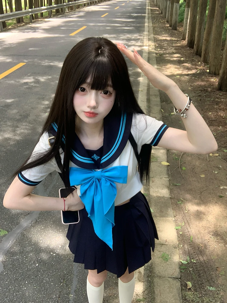 Harajuku Original Jk Uniform Set Waist Cinched Sailor Suit Women's Short Sleeved Summer School Style Sweet Girl Gift For Friends
