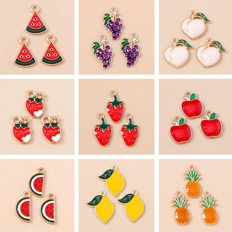 20 Stück Niedliche Gemischte Frucht-Anhänger Emaille Erdbeer-Trauben-Kirsch-Charms für Schmuckherstellung Halsketten Ohrringe DIY Basteln Geschenk