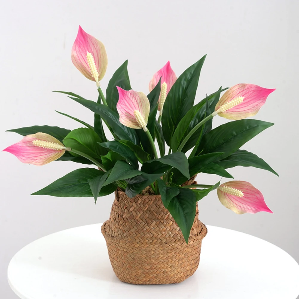 Yannew 4 Stück künstliche Blumen Spathiphyllum für den Außenbereich, UV-beständige Seidenpflanzen, Grün, Bonsai, Garten, Veranda, Heimdekoration – Detail 5
