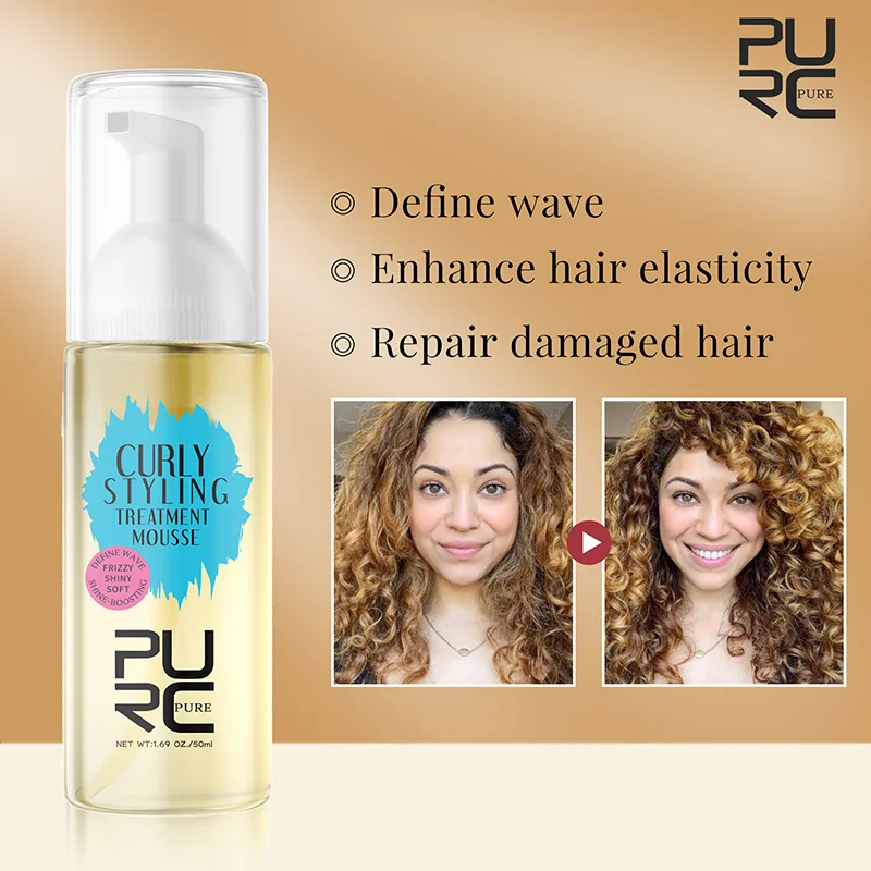 Curly Hair Mousse Care Coconut Oil Smoothing Frizz Enhanced Wavy Shampoo Styling Cream Mousse Foam Dry Damaged Frizz Hair Care