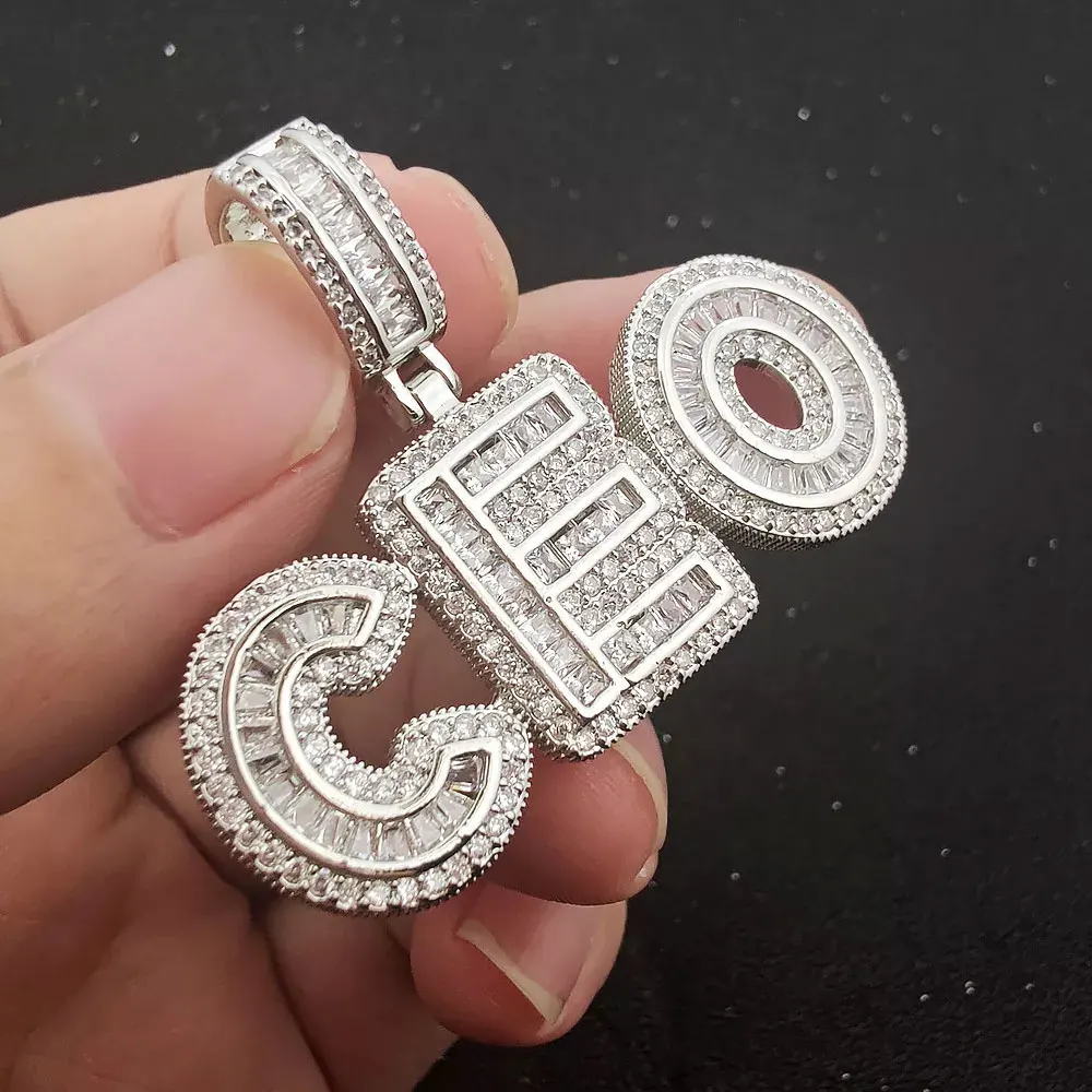 Hip Hop Personality Ice Out Custom Name Letter Stitched Micro-Mosaic Zircon Pendant Necklace For Women