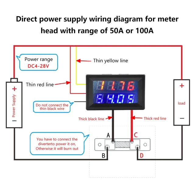 Mini voltmètre numérique à LED, ampèremètre, voltmètre, ampèremètre,  tension de circulation, DC 100V, 1A, 10A, 50A, 100A, 0.28 pouces -  AliExpress