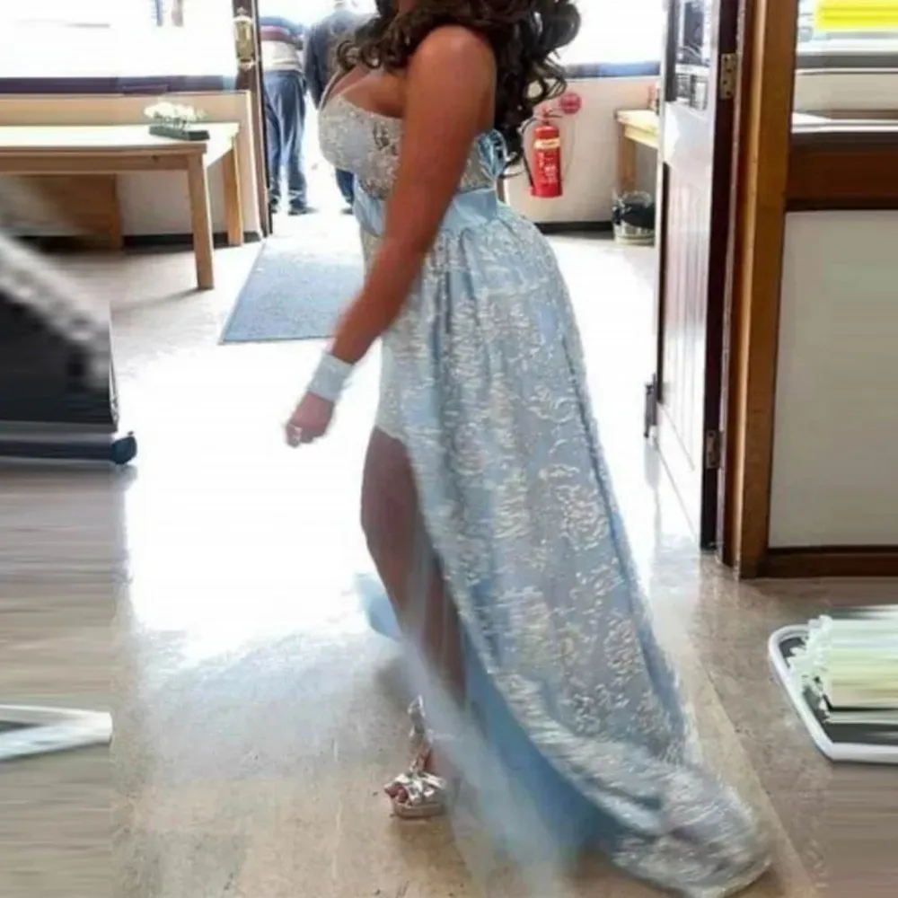 High Low Sky Blue Cocktail Dresses Sweetheart Sheath Mermaid Mini Party Dress With Back Train Girls Birthday Gowns