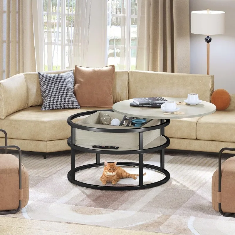 Round Lift Coffee Tables for Living Room with Hidden Storage Compartment, Modern Coffee Table with Storage for Home Office 3
