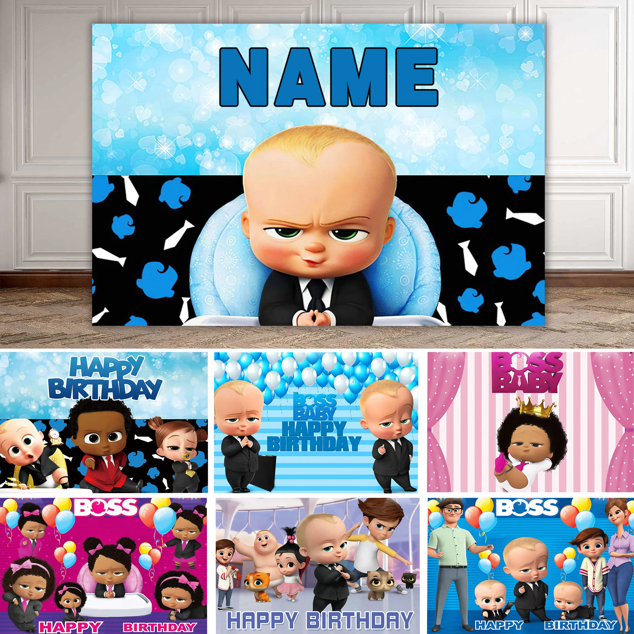

Customized Name Boy Girl Background Blue Family Theme Baby Shower Photography Portrait Background 1st Birthday Party Decoration