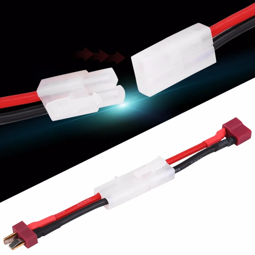 Vue d'ensemble du câble adaptateur T Plug vers Tamiya 14AWG Silicone, souple et résistant.