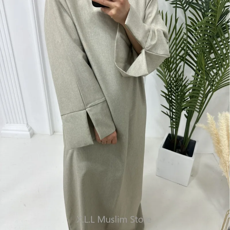 Luxury Ramadan Cotton Linen Dubai Abaya Modest Turkey Islam Kaftan Dress For Women Casual Loose Robe Dresses Prayer Clothes