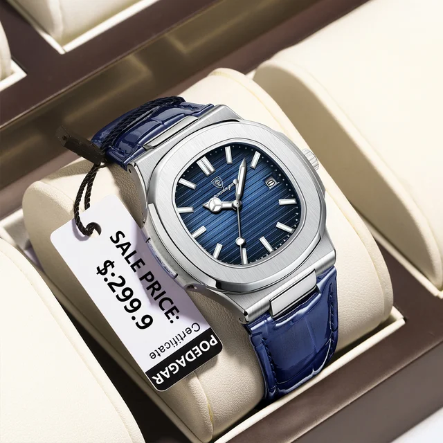 POEDAGAR haut de gamme homme montre Date étanche lumineux en cuir montres pour hommes de haute qualité carré hommes montre-bracelet à Quartz Reloj 2