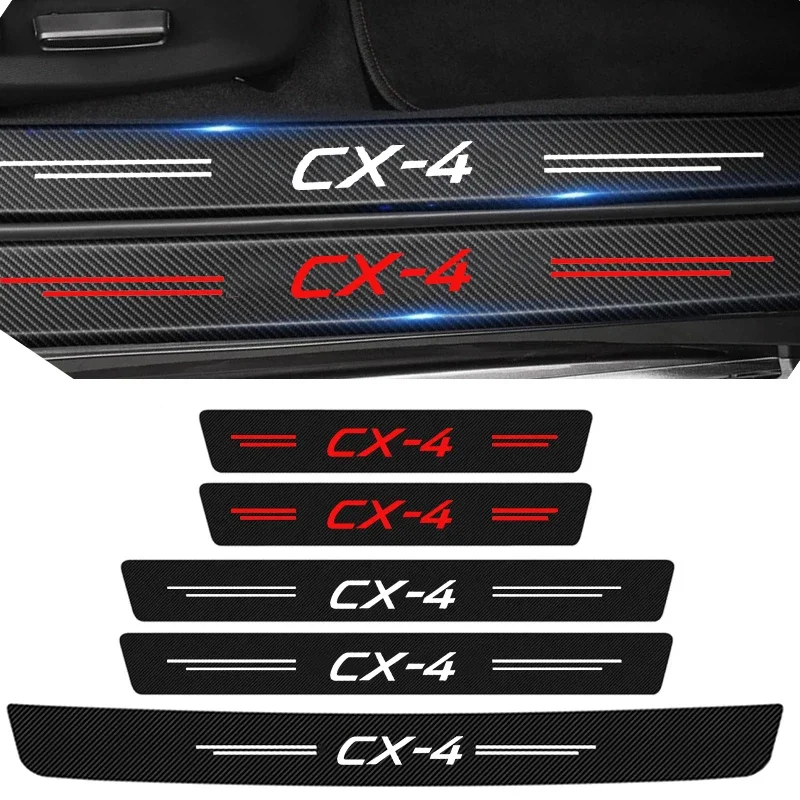 

for Mazda CX4 Car Door Sill Stickers Carbon Fibre Protective Cover Anti-scratch Rear Trunk Bumper Decorative Threshold Strips