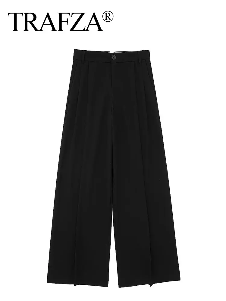 HH Wide Leg Pants for Women Zipper High Waist Loose Pants Woman Summer Pleated Women's Pants Streetwear Casual Trousers