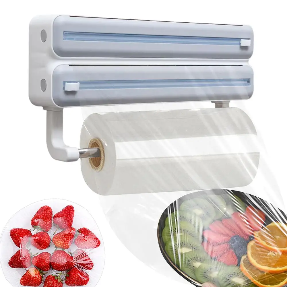 Cling Wrap Dispenser Wall Mount Kitchen Aluminum Foil Storage