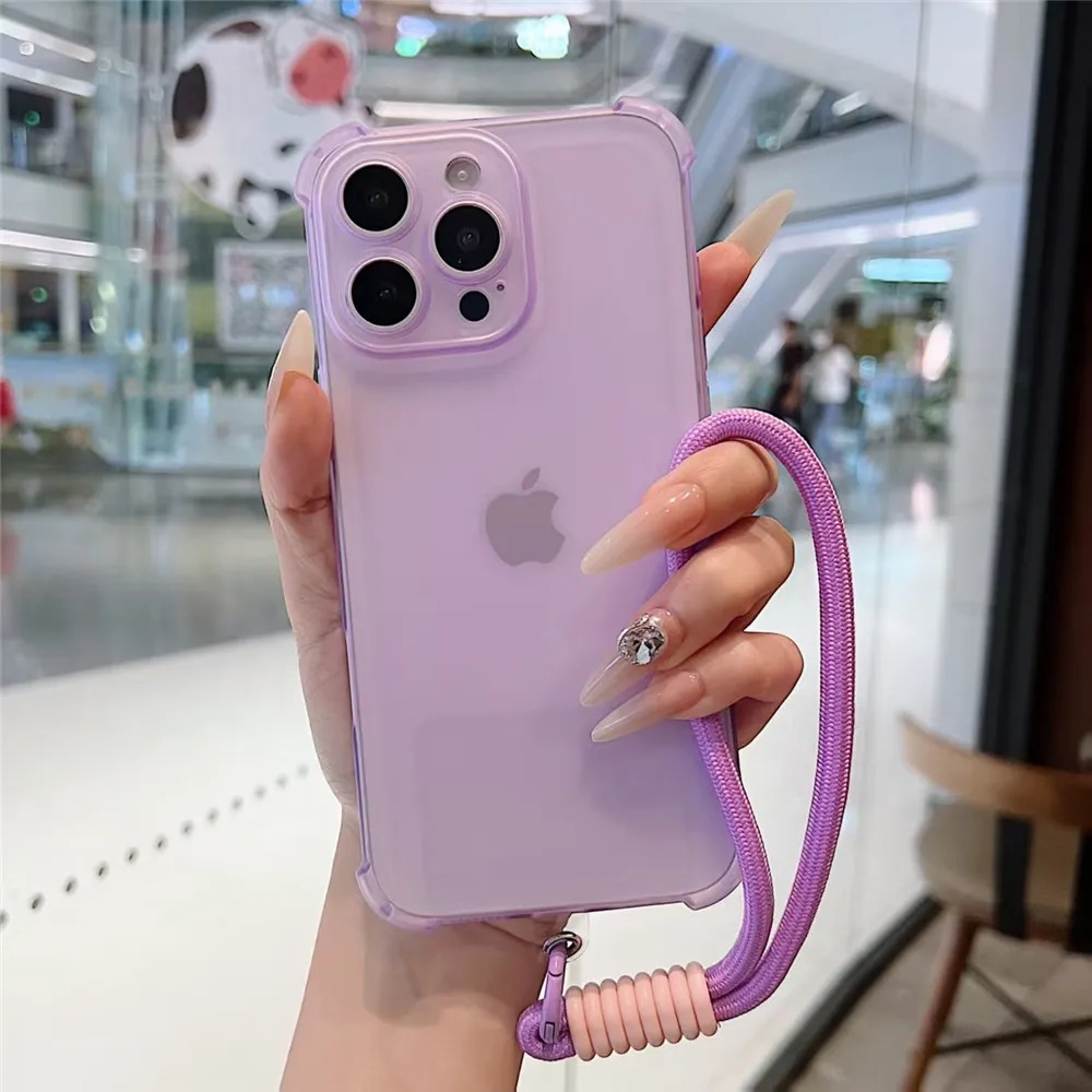 Shockproof Soft Phone Case with Lanyard and Matte Lens Protection Cover