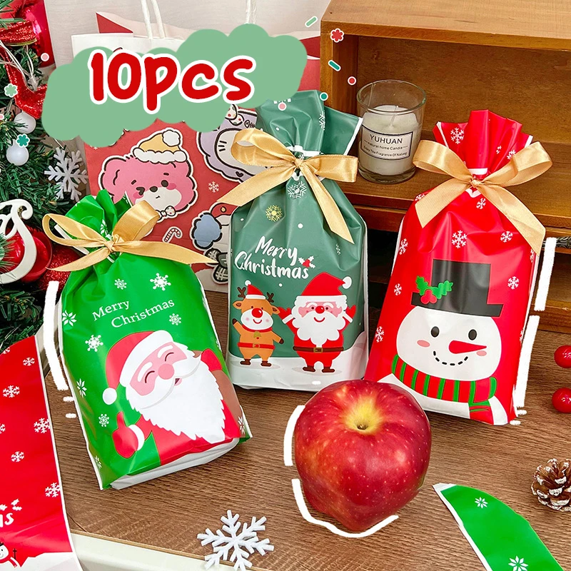 

10PCS Creative Cute Cartoon Christmas Candy Cookie Plastic Bags Party Decoration Gift Bags For Biscuits Snack Baking Package Bag