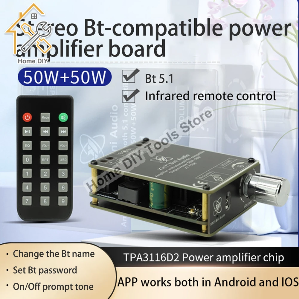 

TPA3116 50 Вт * 2 Bluetooth цифровой усилитель мощности DC9-24V HIFI стерео музыкальный беспроводной модуль аудио AMP с пультом дистанционного управления