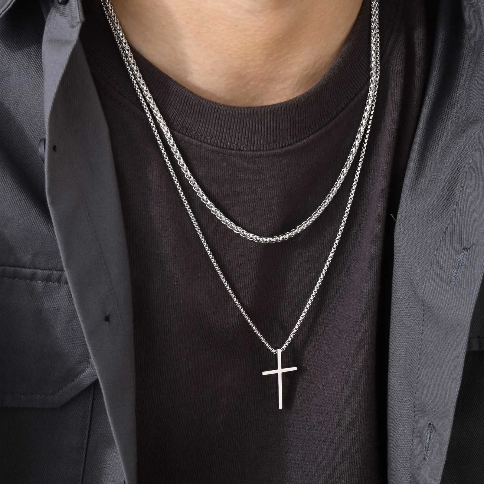 Men's Stainless Steel Cross Pendant Necklace – 18/20/22 Inch Hypoallergenic Chain, Simple & Sturdy - View #9