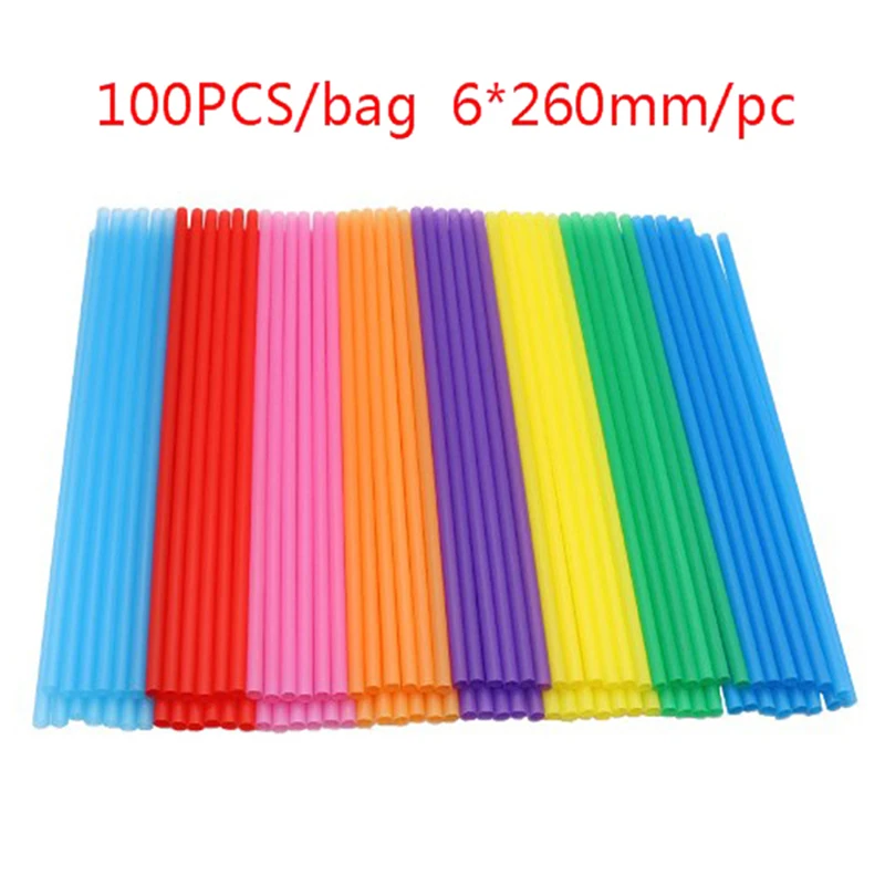 100 Pieces 6*260mm Plastic Straws Drink Juice Straws Children\'s DIY Handmade Flat Mouth Straight Tube Straws