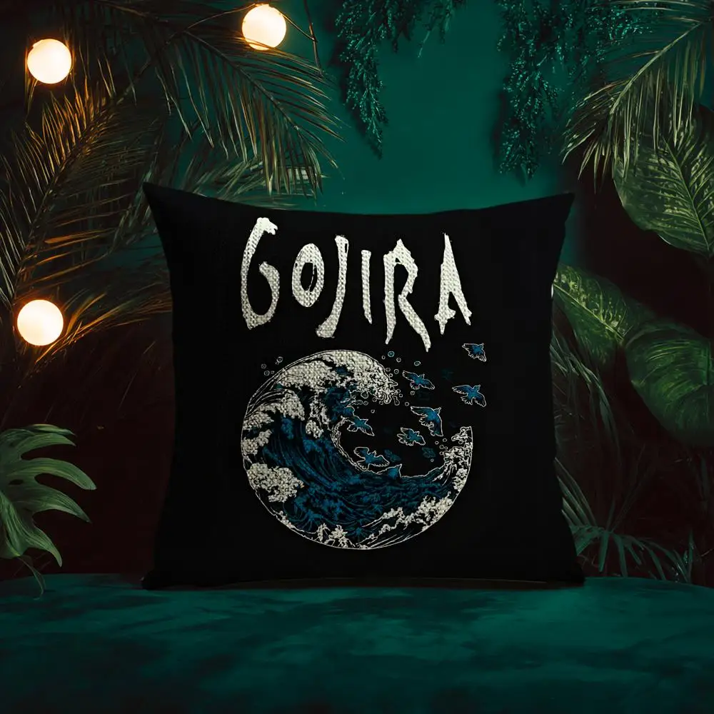 밴드 G-Gojira 쿠션 커버 천연 리넨 베개 케이스 양면 인쇄 장식 소파 베개 커버 홈 장식 선물