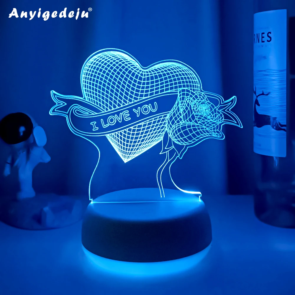 

Romantic 3d Night Lamp I LOVE YOU Heart Hologram Acrylic Engrave Nightlight for Adult Bedroom Decoration Atmosphere Led Lights