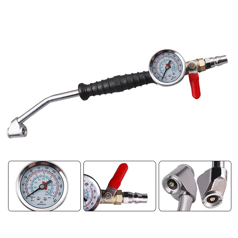 Tire Inflator Rod For Car Truck Vehicles With Tire Pressure Gauge Car Manometro Repair Tools 0-15Bar/220Psi Universal