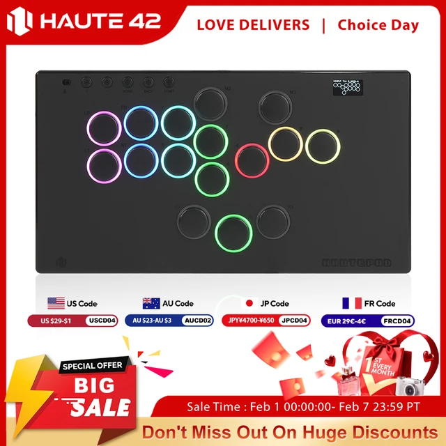 Haute42 E16 Mirrored Hitbox Leverless Controller For PC/PS4/PS5/Switch /Steam Arcade Stick Controller Joystick Hitbox Fightstick