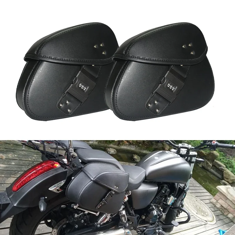 Universal Motorcycle Saddlebags Side Tool Pouch PU Leather Luggage Storage Bags Saddle Bags For Honda/Yamaha/Suzuki