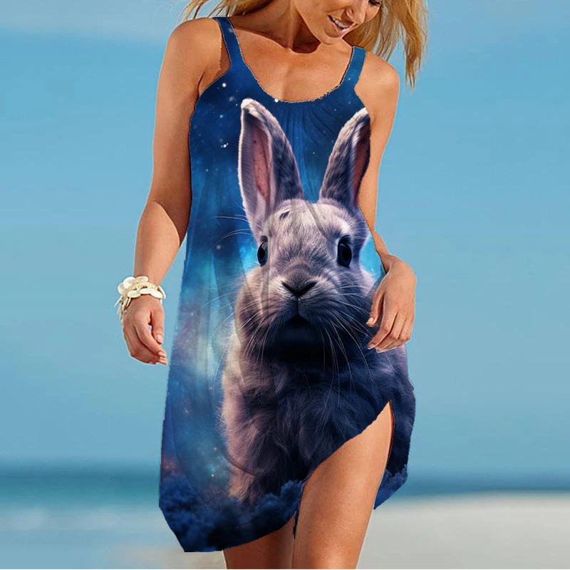 

2023 Hot Sale Summer Versatile Ladies Dress Colorful Cat 3D Printing Dress Birthday Party Dress Loose Comfortable Dress