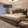 King Size Bed Frame with 4 Storage Drawers Kings Beds Frames and Headboard Upholstered Charging Station, King Bed Frame 1
