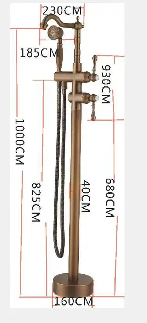 ก๊อกน้ําอ่างอาบน้ําอิสระทองเหลืองโบราณพร้อมฝักบัวติดผนังก๊อกผสมน้ําร้อนน้ําเย็น 3