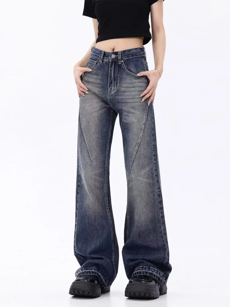 Retro Blue Slim Fit Slim Slim Micro Flare Spring And Autumn Women's Jeans With Loose Spliced Lines And A Drop Feel Pant Trend