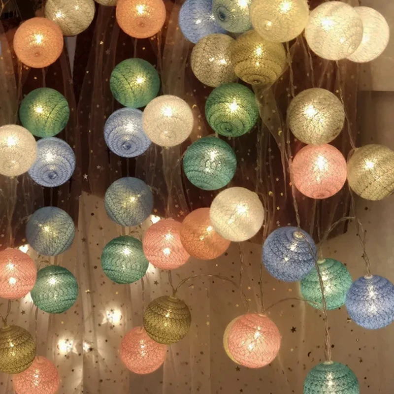 

20LED 2M Cotton Ball String Lights Garland Fairy Light String Ball for Wedding Xmas Party Decoration Home Bedroom Christmas Lamp