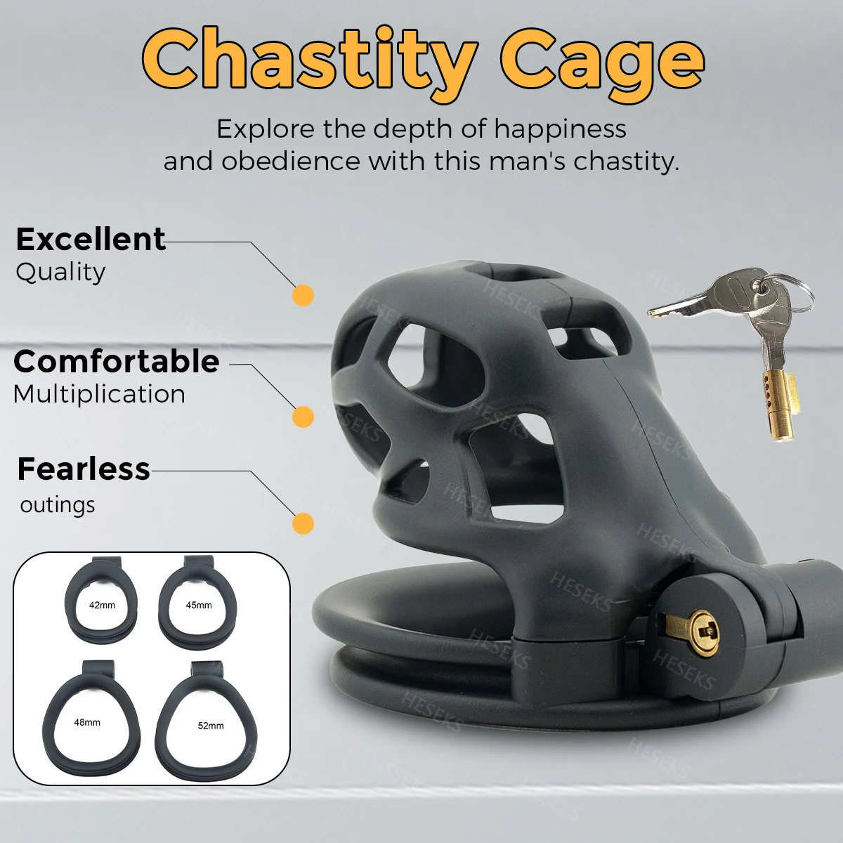 Penis Chastity Cage Chastity Lock Sex Toy Chastity Cage Accessory Penis Cock Ring HESEKS 3D Print Male Chastity Cage Set Anti Off Lock For Men