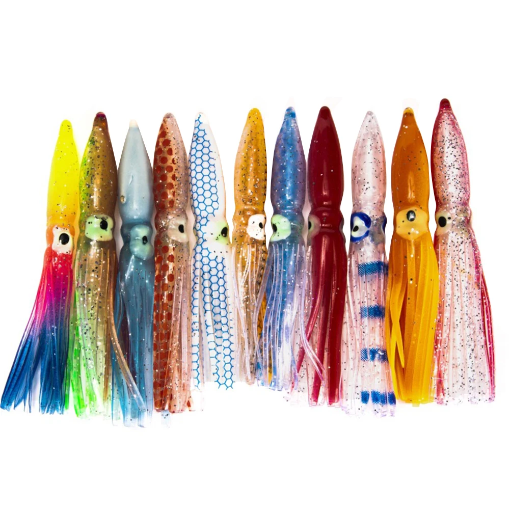 60pcs Trolling Lure Octopus Squid Skirts - 3in Soft Fishing Lure Baits (Hoochies) For Freshwater & Saltwater