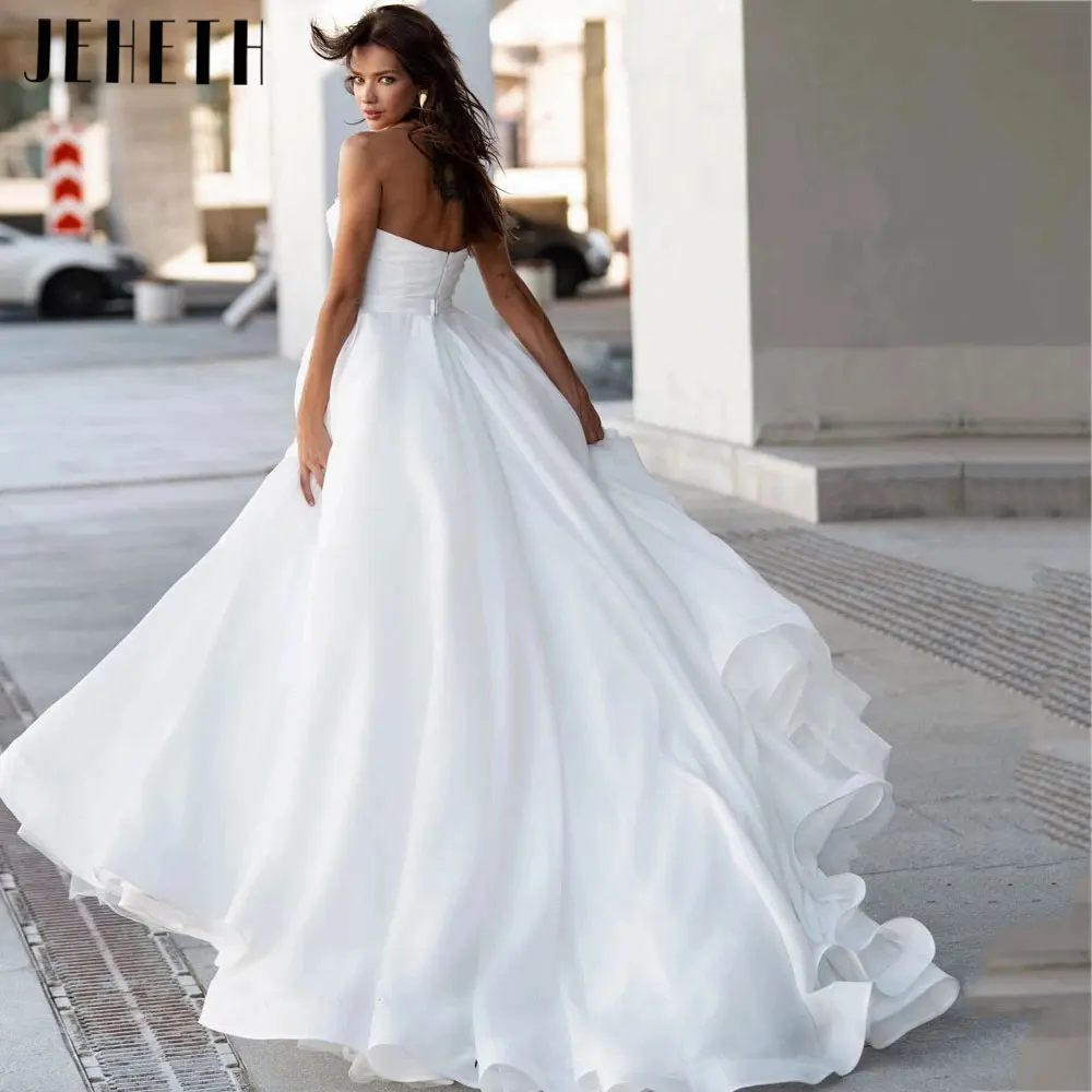 JEHETH Elegant A Line Sleeveless Wedding Dress 2024 Romantic Backless Satin Bridal Gown Back Zipper Vestido De Noiva Custom Made