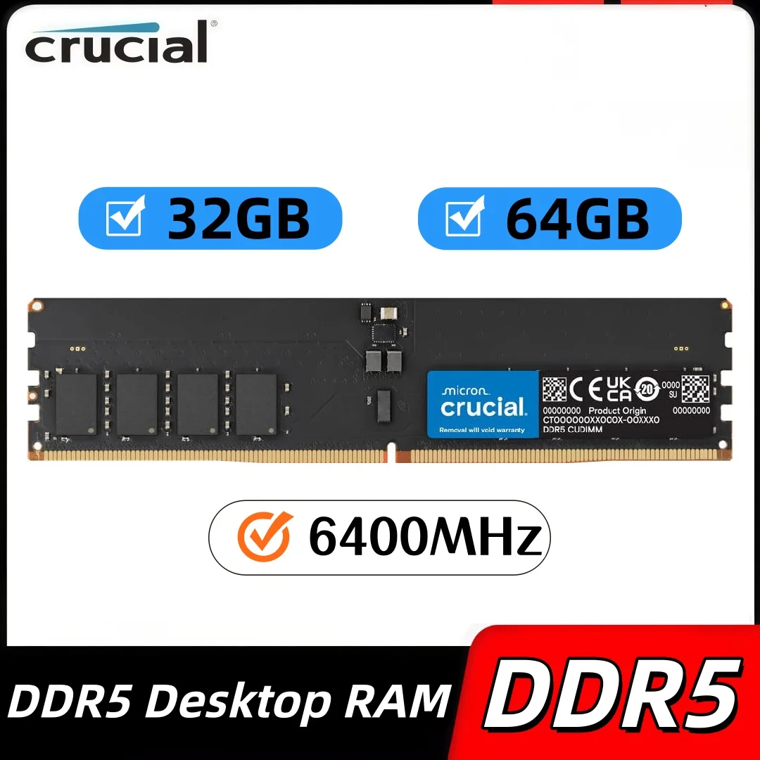 크루셜 DDR5 RAM 16GB 32GB 6400MHz 메모리 데스크탑 UDIMM ..