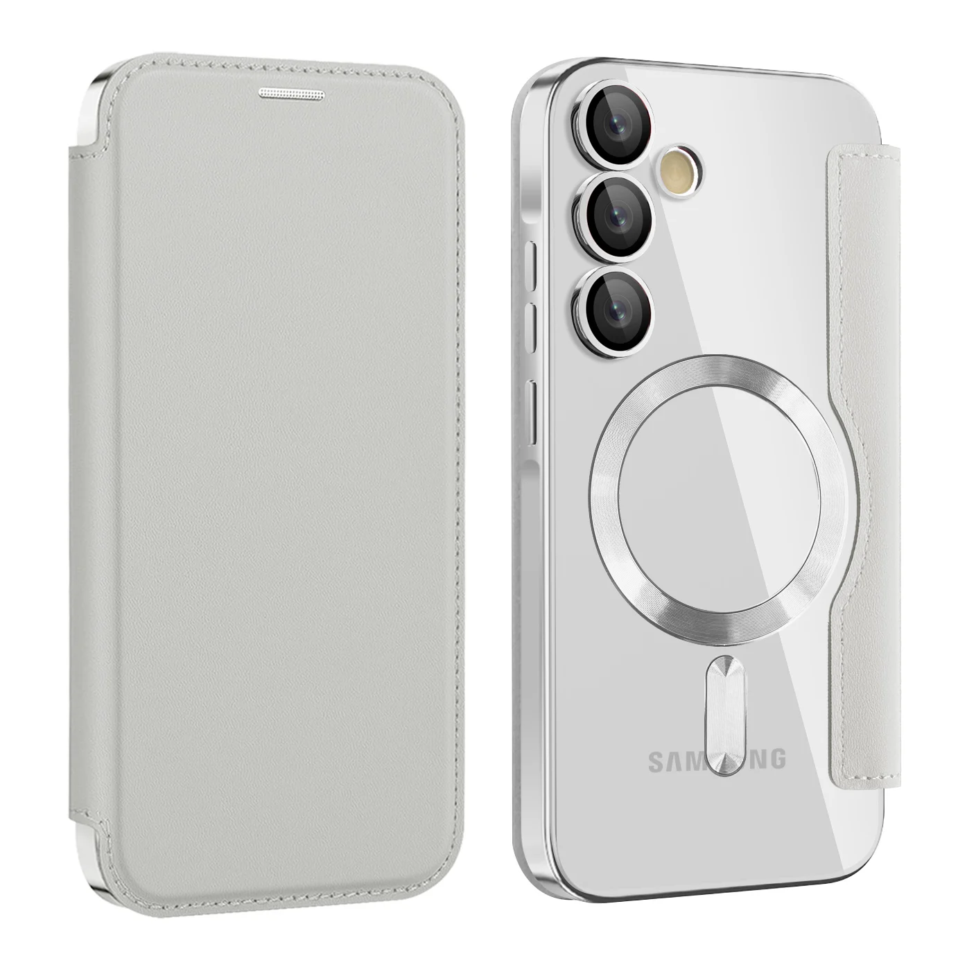 Electroplated Flip Leather Card Case with MagSafe Wireless Charging Protection