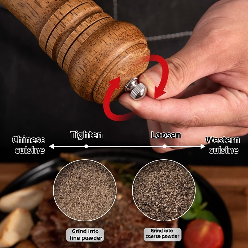 Manual pepper grinder oak Chinese prickly ash grinder pepper powder seasoning container sea salt grinding bottle grinding bottle