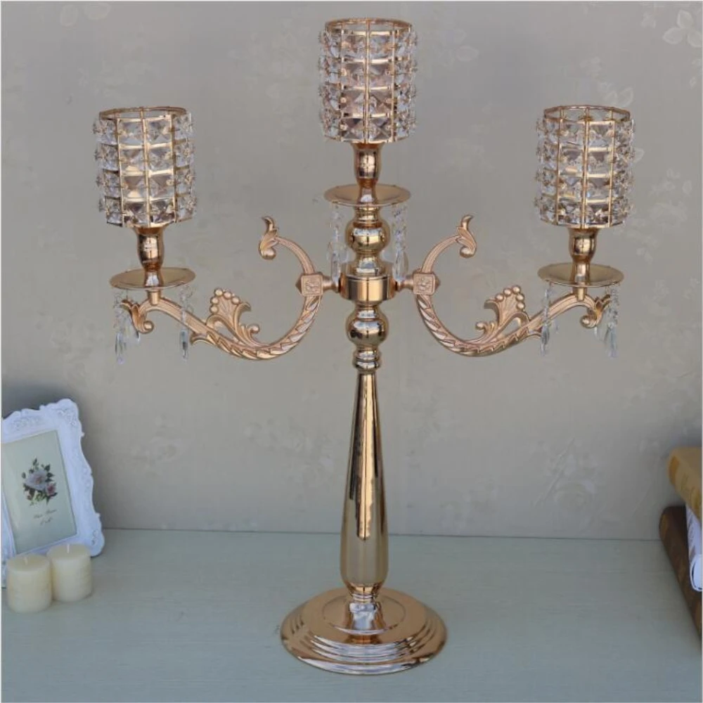 

Gold 3 arms candelabra 67 cm tall metal candle holder for wedding table / events/ party centerpiece/ home decor 10 pcs/ lot