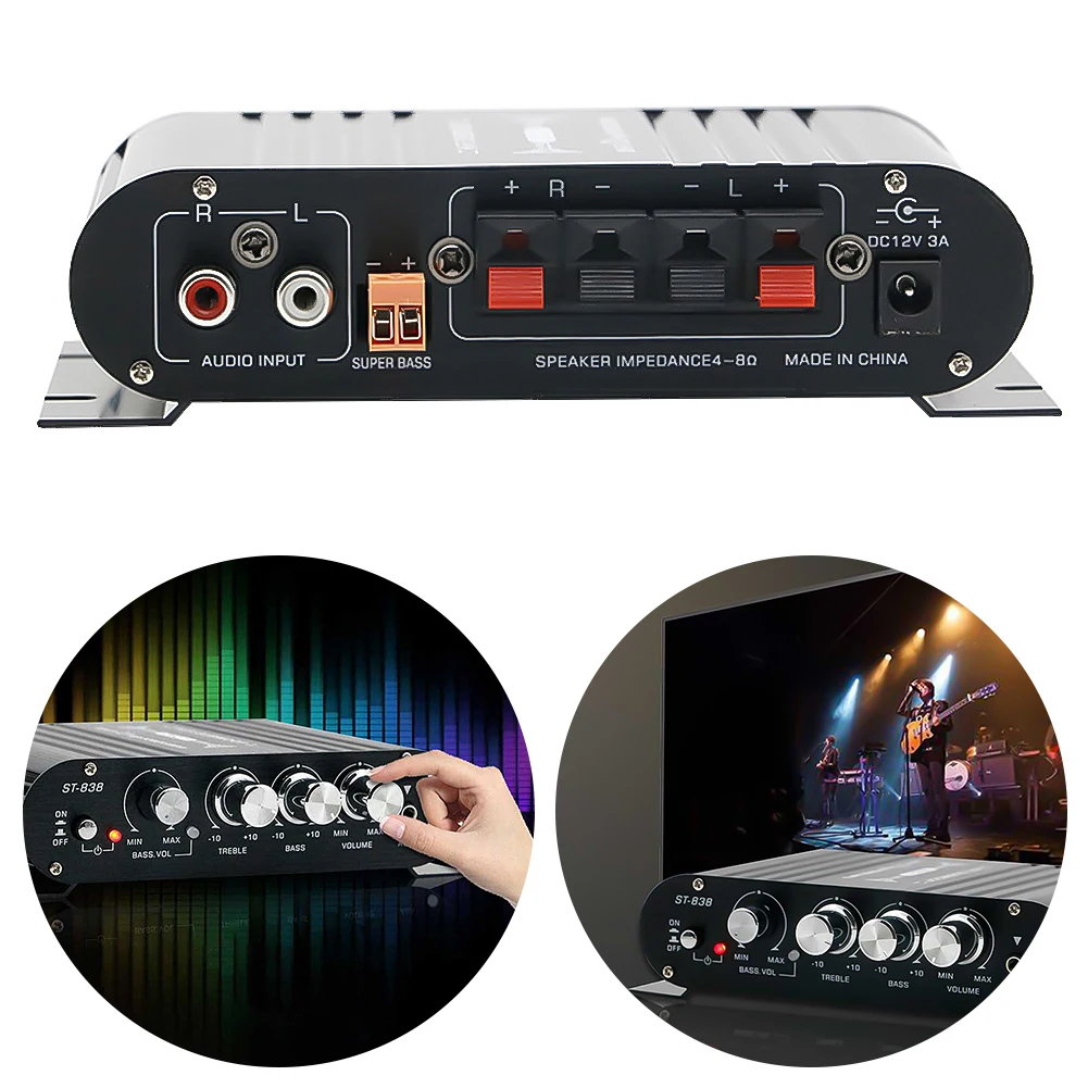 ST-838 HiFi 2.1 Channel Audio Amplifier Bluetooth5.0 80W*2 Stereo Bass and Treble Sound Amplifier Mini Media Player Car Home Amp