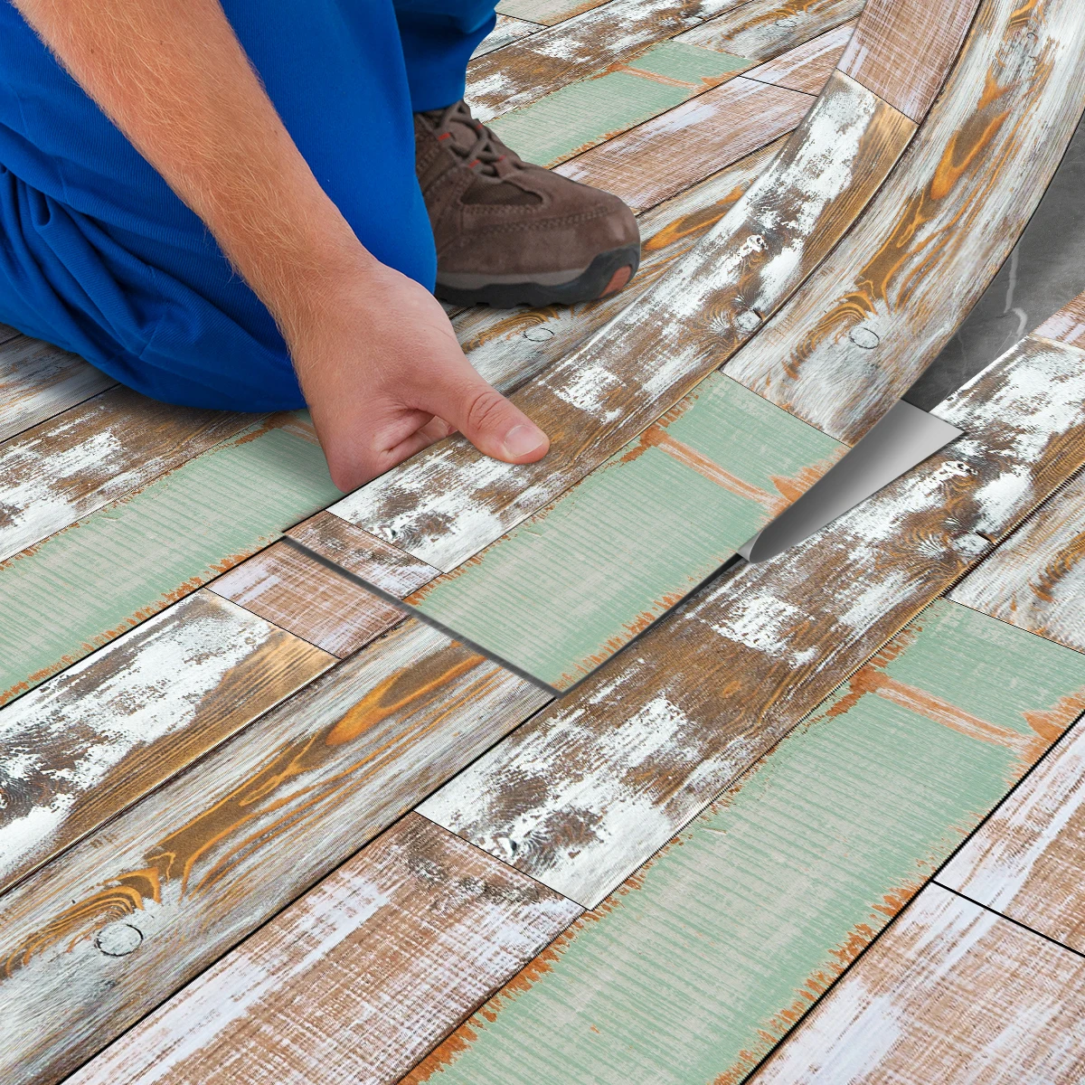 thumbnail image 1 of Pegatinas para baldosas de madera americana de alta calidad, autoadhesivas, de material mate grueso, para decoración del hogar, 15 x 90 cm, 1 of 5