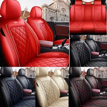 Deluxe Universal 5-Seat PU Leather Car Seat Covers Full set Front Rear Seat Cushion Anti-scratch Protection 1