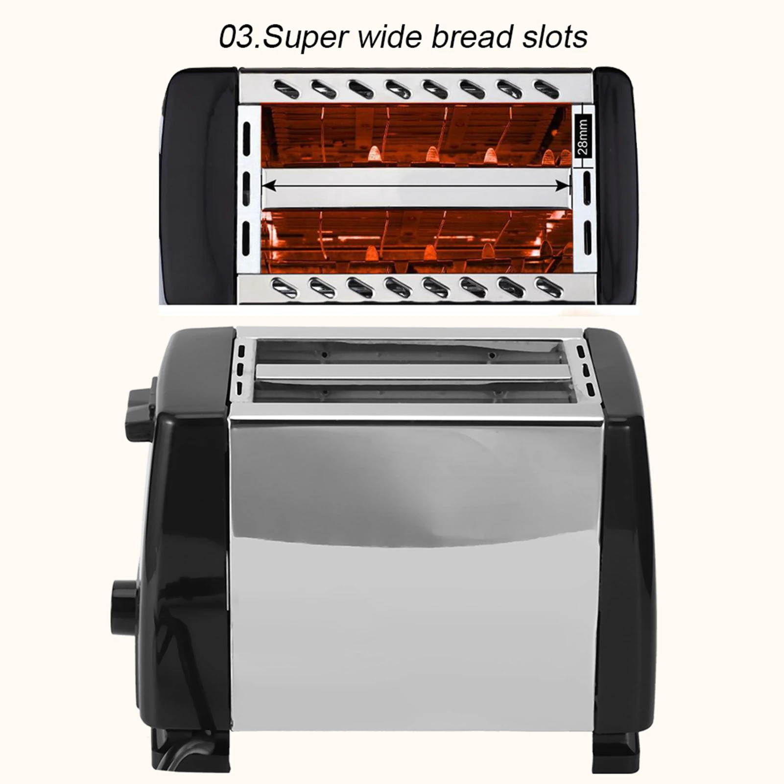 2 Slices Automatic Fast Heating Bread Toaster Home Breakfast Maker Machine Stainless Steel Toaster Oven Baking Cooking EU Plug